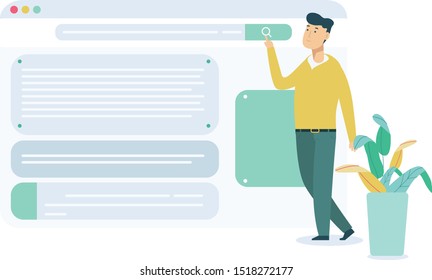 Man clicking on website search button with plant