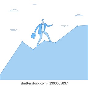 Man climb chart. Businessman going up on growth chart graph diagram. 