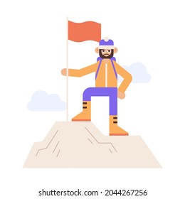 Man Climb Mountain Peak Illustration.