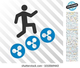 Man Climb Ripple Coins pictograph with 7 hundred bonus bitcoin mining and blockchain clip art. Vector illustration style is flat iconic symbols designed for crypto currency software.