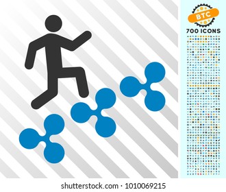 Man Climb Ripple icon with 700 bonus bitcoin mining and blockchain graphic icons. Vector illustration style is flat iconic symbols designed for crypto currency apps.