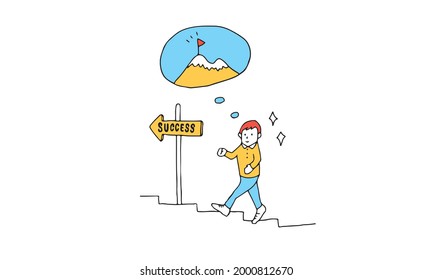 Man climb the stairs to success.