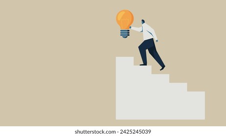 A man climbed the stairs and grabbed a light bulb.