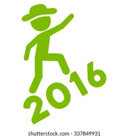 Man Climbing 2016 vector icon. Style is flat symbol, eco green color, rounded angles, white background.