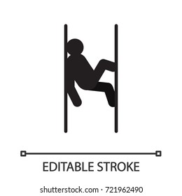 Man climbing between two walls silhouette icon. Sports. Isolated vector illustration. Training. Editable stroke