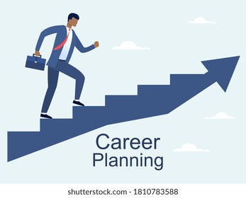 Man climbing up the career ladder. The concept of success and career growth. Colored vector illustration