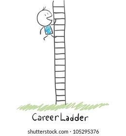 Man climbing the career ladder. Illustration.