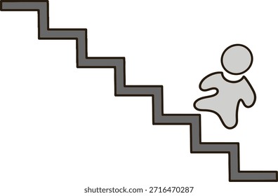 A man is climbing a gray staircase.