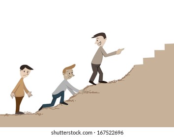 man climbing to the hill  by rough way 