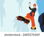 man climbing an ice cliff alone