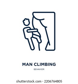 man climbing icon from behavior collection. Thin linear man climbing, climbing, man outline icon isolated on white background. Line vector man climbing sign, symbol for web and mobile