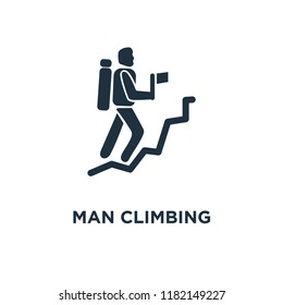 Man Climbing icon. Black filled vector illustration. Man Climbing symbol on white background. Can be used in web and mobile.