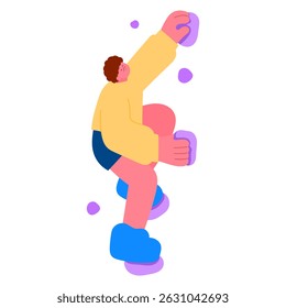 man climbing indoor rock wall for motivation, success, fitness, and extreme sport concept