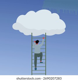 Man Climbing Ladder to a Cloud