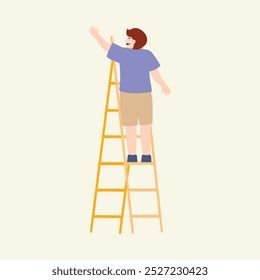 Man Climbing a Ladder for a Task. A man climbing a ladder, seemingly reaching for something high. The illustration symbolizes effort, achievement, or work, ideal for motivational designs