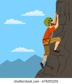 man climbing up the mountain