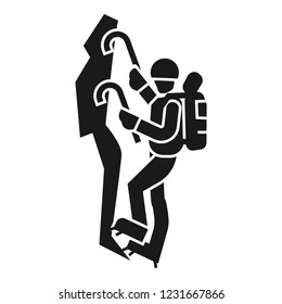 Man climbing mountain icon. Simple illustration of man climbing mountain vector icon for web design isolated on white background