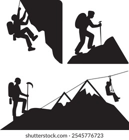 A man climbing mountain silhouette vector illustration