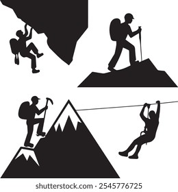 A man climbing mountain silhouette vector illustration