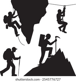 A man climbing mountain silhouette vector illustration