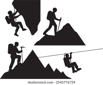 A man climbing mountain silhouette vector illustration