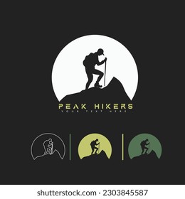 Man climbing a mountain vector icon logo for a hiking adventourous company ,trekking company logo,peak hikers mountaineers logo
