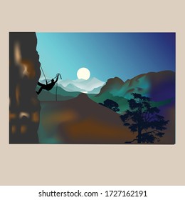 man climbing mountain vector illustration