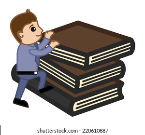 Man Climbing on Books - Vector Character Cartoon Illustration