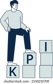 Man klettert auf Kipi-Blöcken. Symbol für wachsende Leistung