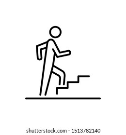 Man climbing on the stairs steps icon business people icon simple line flat illustration.