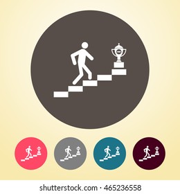 Man Climbing on Stairs for Trophy Icon in round shape.