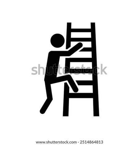 Man climbing on step ladder black and white flat vector icon design