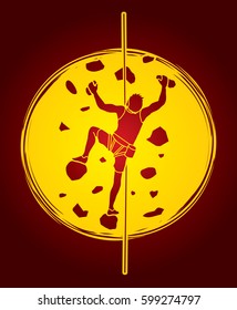 Man climbing on the wall designed on moonlight background graphic vector.
