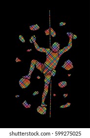 Man climbing on the wall designed using colorful pixels graphic vector.