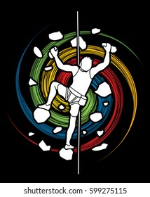 Man climbing on the wall designed on spin wheel background graphic vector.