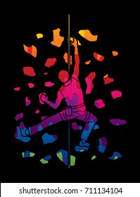 Man climbing on the wall , Hiking indoor designed using melting colors graphic vector.
