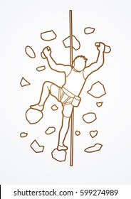 Man climbing on the wall outline graphic vector.