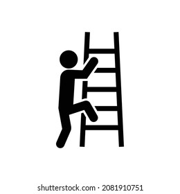 Man Climbing, People Walking Going Up On Step Ladder Icon Vector Image.