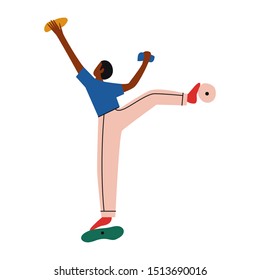 Man climbing the rock inside a building. Concept of goal achievement. Flat vector illustration