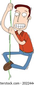 man climbing a rope bravely