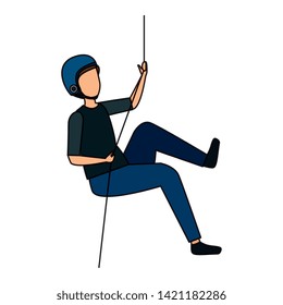 man climbing with rope character