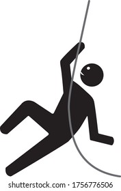 Man climbing the rope up on hands pictogram vector icon isolated