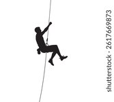 Man climbing rope silhouette vector flat illustration design.