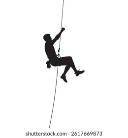 Man climbing rope silhouette vector flat illustration design.