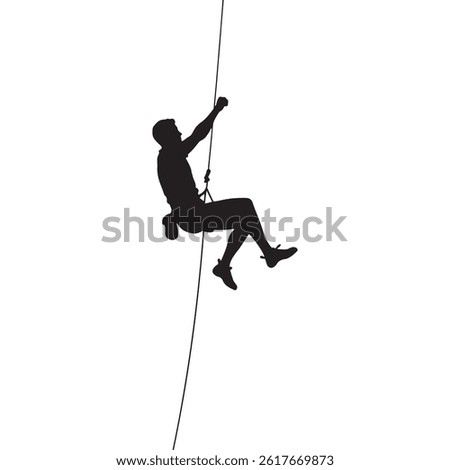 Man climbing rope silhouette vector flat illustration design.