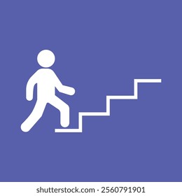 Man climbing up stair sign in blue background