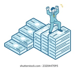 A man climbing the stairs of a banknote