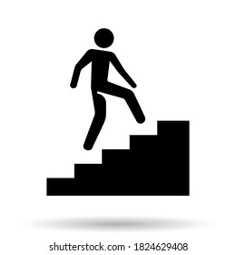 man climbing up the stairs, black color, vector illustration 