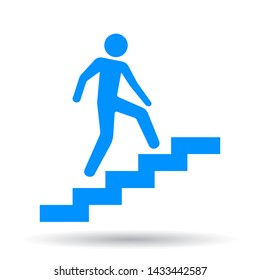man climbing up the stairs, blue color, vector illustration 