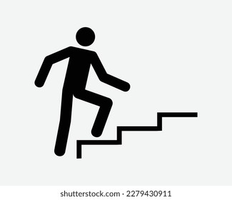 Der Mann, der Treppen hinaufklettert, Treppe Treppe steigt das Symbol Schwarz Weiß Silhouette Symbol Schild Grafik Clip Kunstwerk Illustration Piktogramm Vektorgrafik